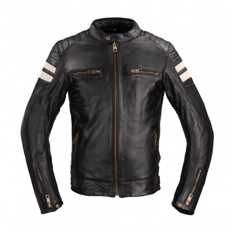 Geaca Moto Barbati Piele W-TEC Stripe Negru/Crem