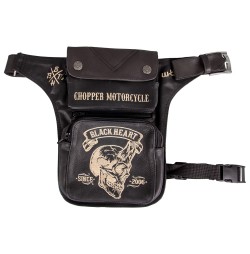 Geanta Moto pentru Coapsa W-TEC Black Heart Devil Skull Black Leather